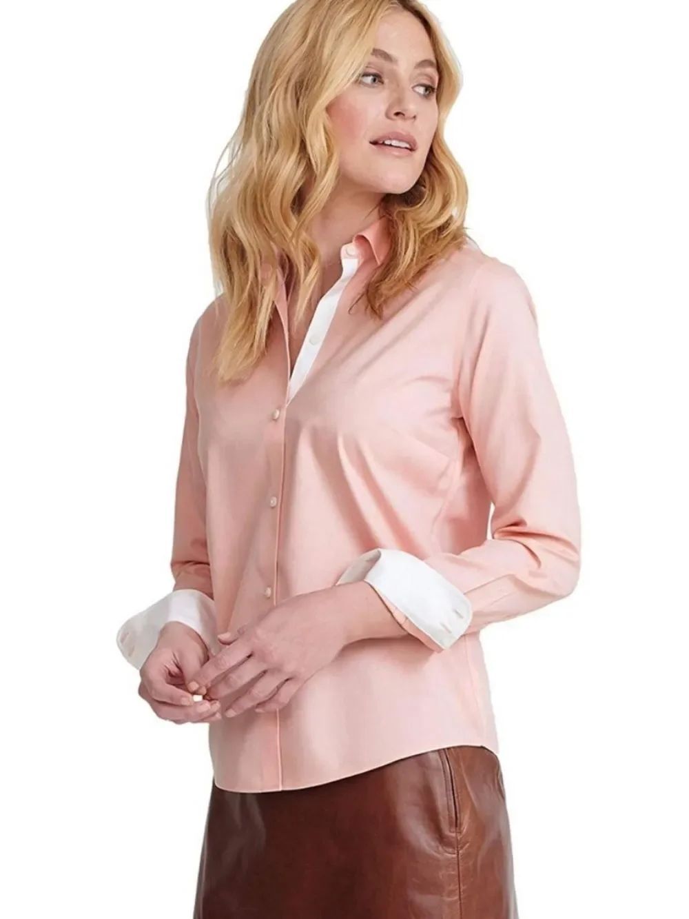 UnTuckit Coral Toscano Button Up Long Sleeve Shirt Pink Ora Women 6